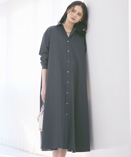 L size ONWARD(大きいサイズ)/エルサイズオンワード 【SLOW/一部店舗限定】タンブラーコットンブロード シャツワンピース ダルブルー系 46 L size ONWARD(大きいサイズ)/エルサイズオンワード 【SLOW/一部店舗限定】タンブラーコットンブロード シャツワンピース ダルブルー系 46