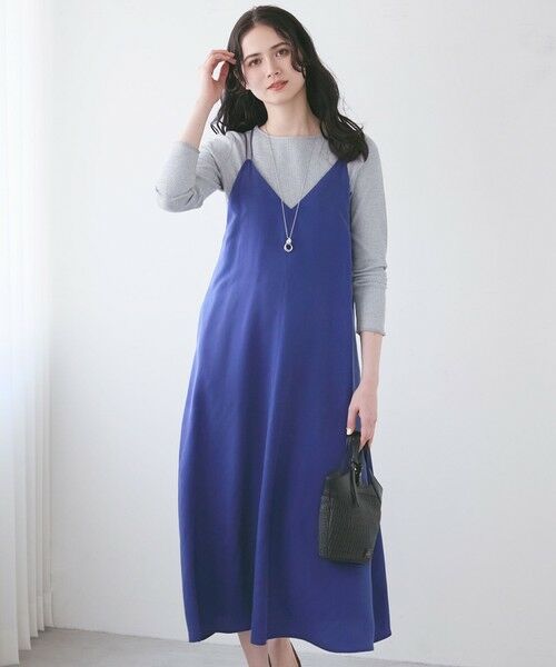 L size ONWARD(大きいサイズ)/エルサイズオンワード 【SLOW/一部店舗限定】キュプラフィブリルクロス キャミ ワンピース ブルー系 46 L size ONWARD(大きいサイズ)/エルサイズオンワード 【SLOW/一部店舗限定】キュプラフィブリルクロス キャミ ワンピース ブルー系 46