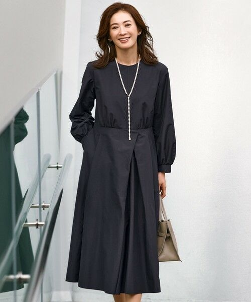 L size ONWARD(大きいサイズ)/エルサイズオンワード 【VERYコラボ】ラスタークロス タックワンピース ネイビー系 46 L size ONWARD(大きいサイズ)/エルサイズオンワード 【VERYコラボ】ラスタークロス タックワンピース ネイビー系 46