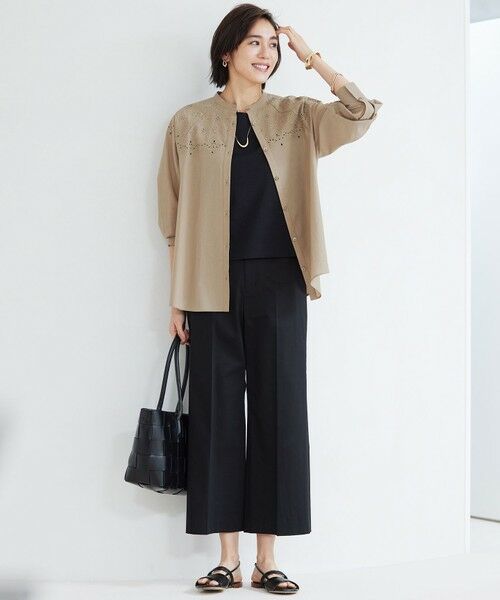 L size ONWARD(大きいサイズ) / エルサイズオンワード その他パンツ | 【UVカット・接触冷感・洗える】コットンサテンクロップド丈ワイドストレート パンツ | 詳細11