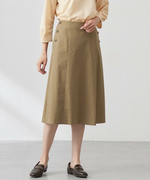 L size ONWARD(大きいサイズ)/エルサイズオンワード 【洗える】リネンツイル Aライン スカート カーキ系 T15 L size ONWARD(大きいサイズ)/エルサイズオンワード 【洗える】リネンツイル Aライン スカート カーキ系 T15