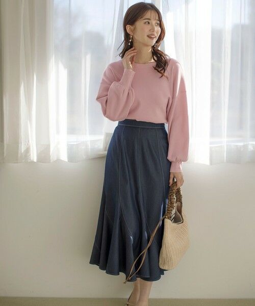 L size ONWARD(大きいサイズ) / エルサイズオンワード ミニ・ひざ丈スカート | 【洗える】デニムライクエスカルゴ スカート | 詳細3