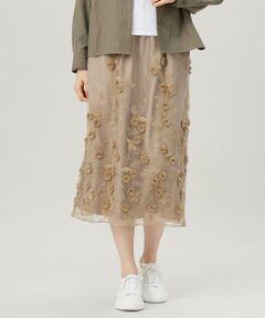 L size ONWARD(大きいサイズ) / エルサイズオンワード ミニ・ひざ丈スカート | 【洗える】フローティングエンブロイダリー スカート