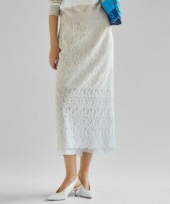 L size ONWARD(大きいサイズ) / エルサイズオンワード ミニ・ひざ丈スカート | 【洗える】ジオメトリックレース Iライン スカート