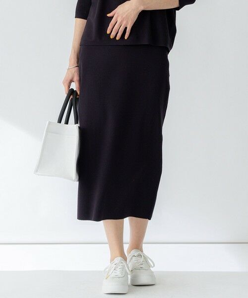 L size ONWARD(大きいサイズ)/エルサイズオンワード 【洗える】コンフォートストレッチ ニット タイト スカート ネイビー系 44