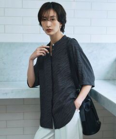 L size ONWARD(大きいサイズ) / エルサイズオンワード シャツ・ブラウス | 【人気のため新色追加・接触冷感・UVケア・速乾・洗える】BackSatinAmunzen 5分袖バンドカラーブラウス