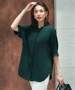 L size ONWARD(大きいサイズ) / エルサイズオンワード シャツ・ブラウス | 【人気のため新色追加・接触冷感・UVケア・速乾・洗える】BackSatinAmunzen 5分袖バンドカラーブラウス