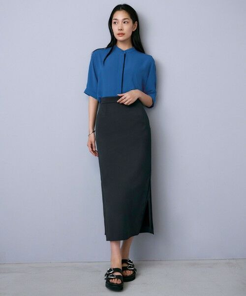 L size ONWARD(大きいサイズ) / エルサイズオンワード シャツ・ブラウス | 【人気のため新色追加・接触冷感・UVケア・速乾・洗える】BackSatinAmunzen 5分袖バンドカラーブラウス | 詳細1