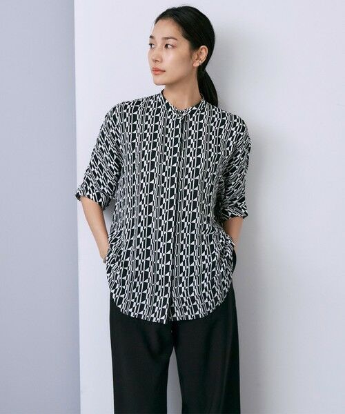 L size ONWARD(大きいサイズ) / エルサイズオンワード シャツ・ブラウス | 【人気のため新色追加・接触冷感・UVケア・速乾・洗える】BackSatinAmunzen 5分袖バンドカラーブラウス | 詳細3