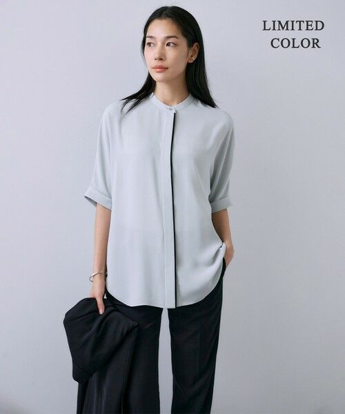 L size ONWARD(大きいサイズ) / エルサイズオンワード シャツ・ブラウス | 【人気のため新色追加・接触冷感・UVケア・速乾・洗える】BackSatinAmunzen 5分袖バンドカラーブラウス | 詳細13