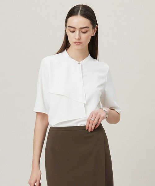 L size ONWARD(大きいサイズ)/エルサイズオンワード 【洗える】ストレッチジョーゼット ラッフルデザインブラウス オフホワイト系 44 L size ONWARD(大きいサイズ)/エルサイズオンワード 【洗える】ストレッチジョーゼット ラッフルデザインブラウス オフホワイト系 44