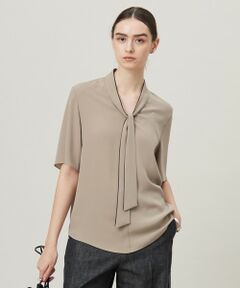 L size ONWARD(大きいサイズ) / エルサイズオンワード シャツ・ブラウス | 【人気のため新色追加・接触冷感・UVケア・洗える】BackSatinAmunzen 5分袖配色ボウタイブラウス