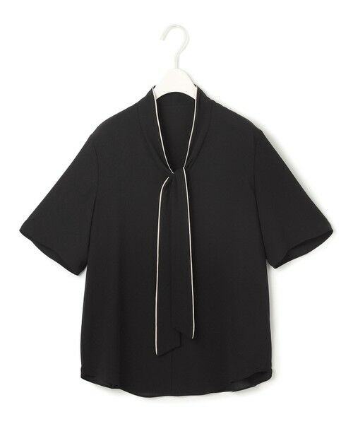 L size ONWARD(大きいサイズ) / エルサイズオンワード シャツ・ブラウス | 【人気のため新色追加・接触冷感・UVケア・洗える】BackSatinAmunzen 5分袖配色ボウタイブラウス | 詳細2