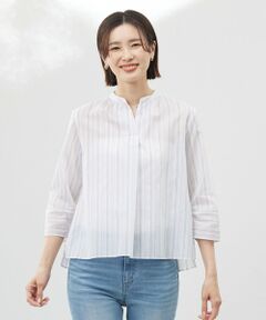 L size ONWARD(大きいサイズ) / エルサイズオンワード シャツ・ブラウス | 【洗える】ランダムストライプ スタンドカラー  ブラウス