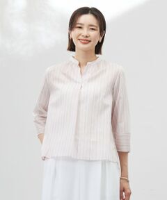 L size ONWARD(大きいサイズ) / エルサイズオンワード シャツ・ブラウス | 【洗える】ランダムストライプ スタンドカラー  ブラウス