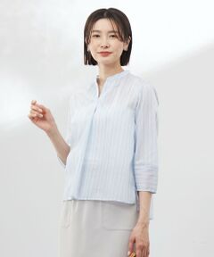 L size ONWARD(大きいサイズ) / エルサイズオンワード シャツ・ブラウス | 【洗える】ランダムストライプ スタンドカラー  ブラウス