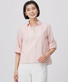 L size ONWARD(大きいサイズ) / エルサイズオンワード シャツ・ブラウス | 【洗える】リネンminiチェック フロントピンタック シャツ