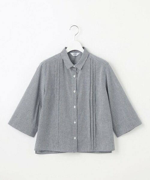 L size ONWARD(大きいサイズ) / エルサイズオンワード シャツ・ブラウス | 【洗える】リネンminiチェック フロントピンタック シャツ | 詳細2