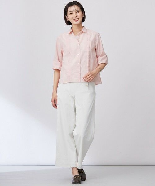 L size ONWARD(大きいサイズ) / エルサイズオンワード シャツ・ブラウス | 【洗える】リネンminiチェック フロントピンタック シャツ | 詳細9