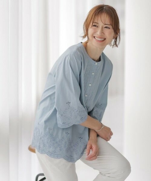 L size ONWARD(大きいサイズ) / エルサイズオンワード シャツ・ブラウス | 【洗える】セルロースライト刺繍 ピンタック ブラウス | 詳細14