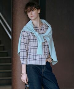 L size ONWARD(大きいサイズ) / エルサイズオンワード シャツ・ブラウス | 【洗える】コンパクトチェック スタンドカラー ブラウス