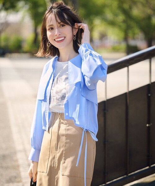 L size ONWARD(大きいサイズ)/エルサイズオンワード 【洗える】クロップトヨークハオリ シャツ ライトブルー 4 L size ONWARD(大きいサイズ)/エルサイズオンワード 【洗える】クロップトヨークハオリ シャツ ライトブルー 4