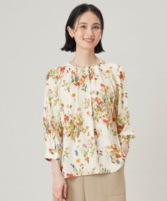 パピヨンフラワープリント パフスリーブブラウス (シャツ パピヨンフラワープリント パフスリーブブラウス (シャツ