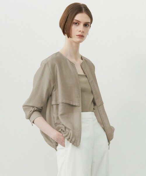 L size ONWARD(大きいサイズ)/エルサイズオンワード 【接触冷感・速乾・洗える】 リヨセルナイロンワッシャー ノーカラーブルゾン クリームブラウン系 46