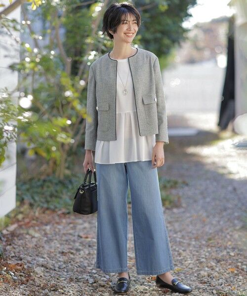 L size ONWARD(大きいサイズ) / エルサイズオンワード ノーカラージャケット | 【洗える】Calameraリングメッシュ ジャケット | 詳細5