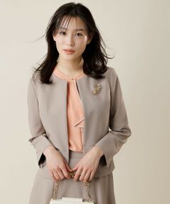 極美品 INDIVI 大きいサイズ19号ノーカラージャケット ベージュ L size ONWARD(大きいサイズ) / エルサイズオンワード