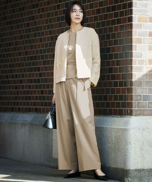 L size ONWARD(大きいサイズ) / エルサイズオンワード ノーカラージャケット | 【洗える】ライトカラミノーカラー ジャケット | 詳細5