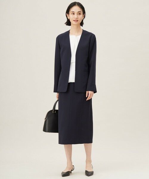 L size ONWARD(大きいサイズ) / エルサイズオンワード ノーカラージャケット | 【セットアップ対応・接触冷感・UVケア・洗える】ライトストレッチノーカラー ジャケット | 詳細1