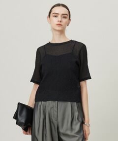 L size ONWARD(大きいサイズ) / エルサイズオンワード カットソー | 【洗える】 シャイニーサッカー クロップドトップス