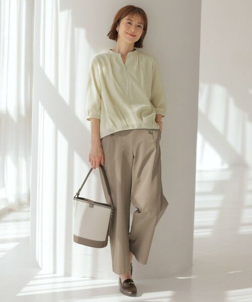 L size ONWARD(大きいサイズ) / エルサイズオンワード カットソー | 【洗える】コットンブレンドチェック バンドカラー カットソー | 詳細3