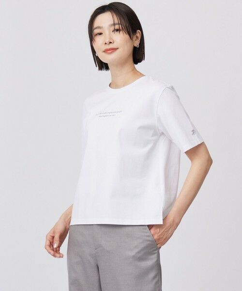L size ONWARD(大きいサイズ)/エルサイズオンワード 【洗える】ロゴTEE カットソー ホワイト系 T13 L size ONWARD(大きいサイズ)/エルサイズオンワード 【洗える】ロゴTEE カットソー ホワイト系 T13
