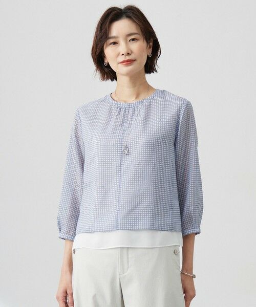 L size ONWARD(大きいサイズ) / エルサイズオンワード カットソー | チェックプリント カットソー(サックスベース系)