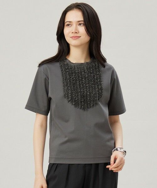 L size ONWARD(大きいサイズ)/エルサイズオンワード 【接触冷感・UVカット・洗える】ベビーフリル Tシャツ スレート 46 L size ONWARD(大きいサイズ)/エルサイズオンワード 【接触冷感・UVカット・洗える】ベビーフリル Tシャツ スレート 46