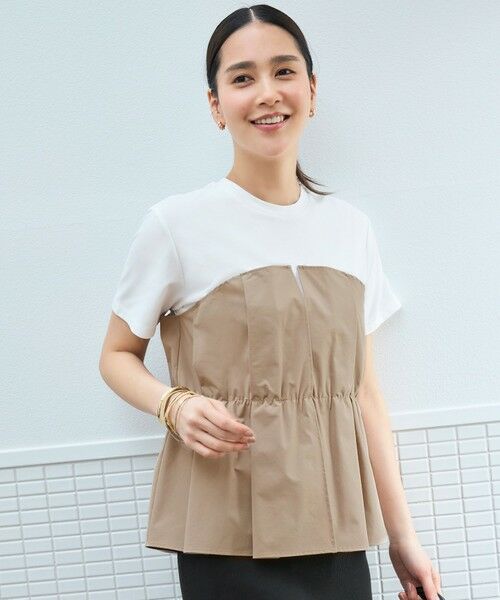 L size ONWARD(大きいサイズ)/エルサイズオンワード 【洗える】ビスチェコンビ Tシャツ オフ×シナモン 46 L size ONWARD(大きいサイズ)/エルサイズオンワード 【洗える】ビスチェコンビ Tシャツ オフ×シナモン 46