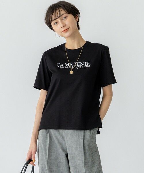 L size ONWARD(大きいサイズ)/エルサイズオンワード 【洗える】CA ME TENTE ロゴ TEE ブラック系 44 L size ONWARD(大きいサイズ)/エルサイズオンワード 【洗える】CA ME TENTE ロゴ TEE ブラック系 44
