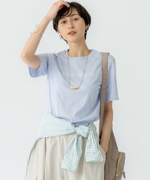 L size ONWARD(大きいサイズ)/エルサイズオンワード 【洗える】CA ME TENTE ロゴ TEE サックスブルー系 46 L size ONWARD(大きいサイズ)/エルサイズオンワード 【洗える】CA ME TENTE ロゴ TEE サックスブルー系 46