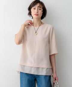 L size ONWARD(大きいサイズ) / エルサイズオンワード カットソー | 【新色追加】ストレッチジョーゼット シアーコンビ カットソー