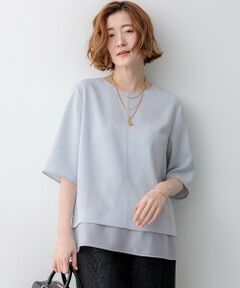 L size ONWARD(大きいサイズ) / エルサイズオンワード カットソー | 【新色追加】ストレッチジョーゼット シアーコンビ カットソー