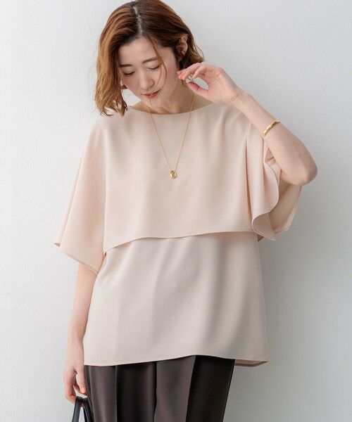 L size ONWARD(大きいサイズ) / エルサイズオンワード カットソー | 【新色追加】ストレッチジョーゼット  ケープデザイン カットソー（ピンク系）