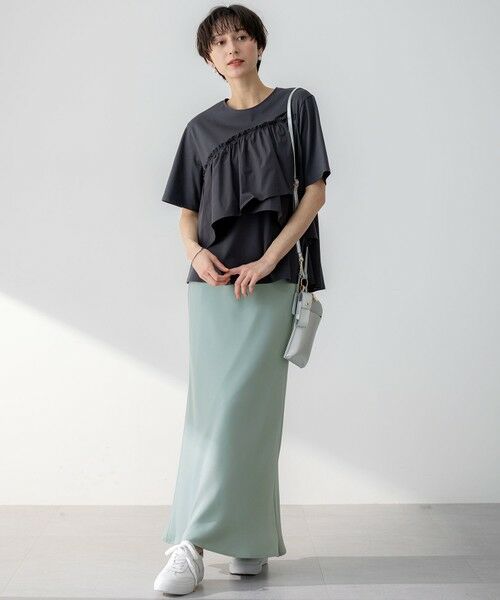 L size ONWARD(大きいサイズ) / エルサイズオンワード カットソー | 【汗じみ防止/洗える】ランダムフリルジャージー ドッキング カットソー | 詳細4