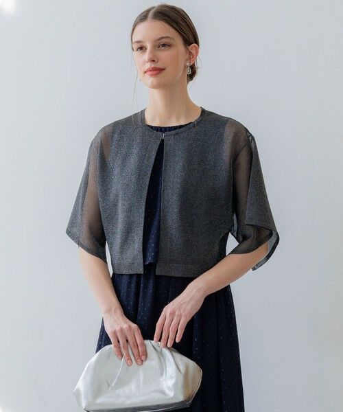 L size ONWARD(大きいサイズ)/エルサイズオンワード 【APPLAUDIR】グロッシーニット ボレロカーディガン ブラック系 46 L size ONWARD(大きいサイズ)/エルサイズオンワード 【APPLAUDIR】グロッシーニット ボレロカーディガン ブラック系 46