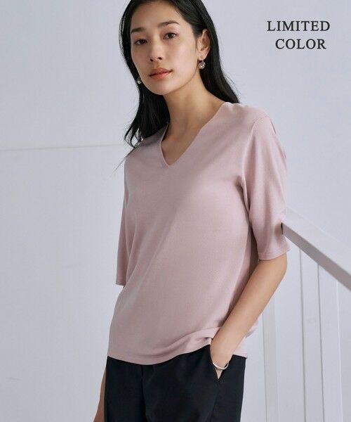 L size ONWARD(大きいサイズ)/エルサイズオンワード 【洗える】シンセティックハイゲージ 半袖ニット ピンク系［WEB限定] L