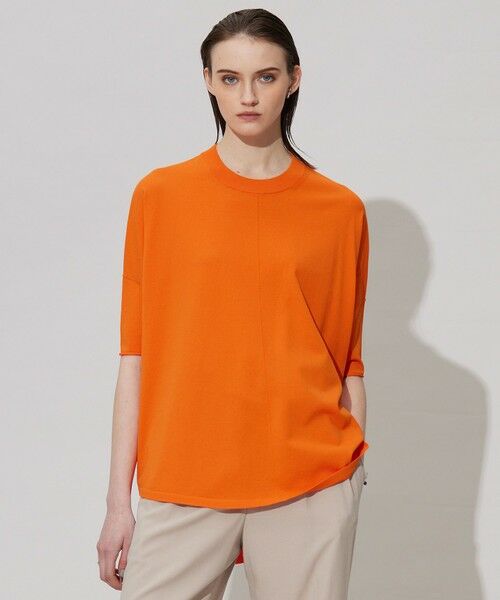 L size ONWARD(大きいサイズ) / エルサイズオンワード ニット・セーター | 【人気のため新色追加・接触冷感・UVカット・洗える】 VIS/NYハイゲージ プルオーバー(オレンジ系)