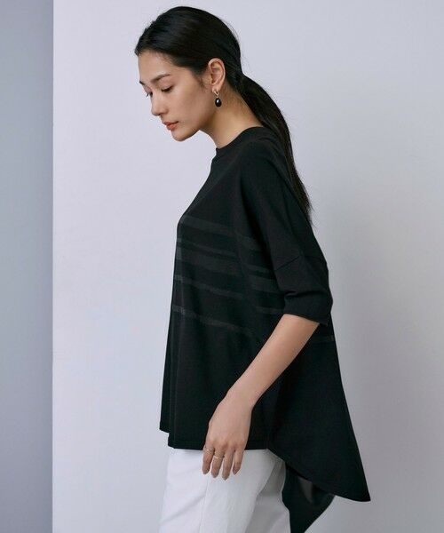 L size ONWARD(大きいサイズ) / エルサイズオンワード ニット・セーター | 【接触冷感・洗える】 VIS/NYハイゲージ シアーボーダープルオーバー | 詳細1