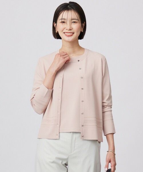 L size ONWARD(大きいサイズ)/エルサイズオンワード 【洗える】RAYON ELITE STRETCH クルーネック カーディガン ピンク系 T13 L size ONWARD(大きいサイズ)/エルサイズオンワード 【洗える】RAYON ELITE STRETCH クルーネック カーディガン ピンク系 T13