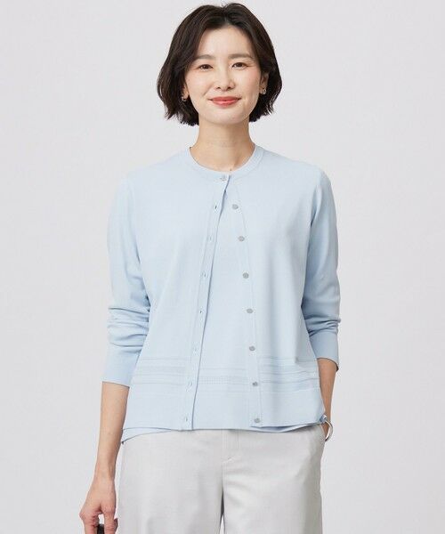 L size ONWARD(大きいサイズ)/エルサイズオンワード 【洗える】RAYON ELITE STRETCH クルーネック カーディガン サックス系 T13 L size ONWARD(大きいサイズ)/エルサイズオンワード 【洗える】RAYON ELITE STRETCH クルーネック カーディガン サックス系 T13